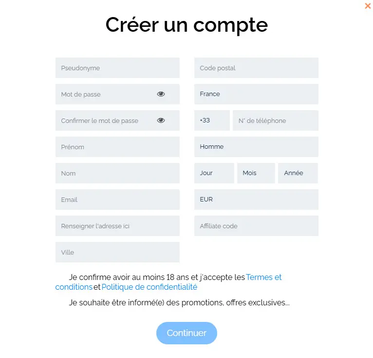 Proceso de registro BETZORRO CASINO